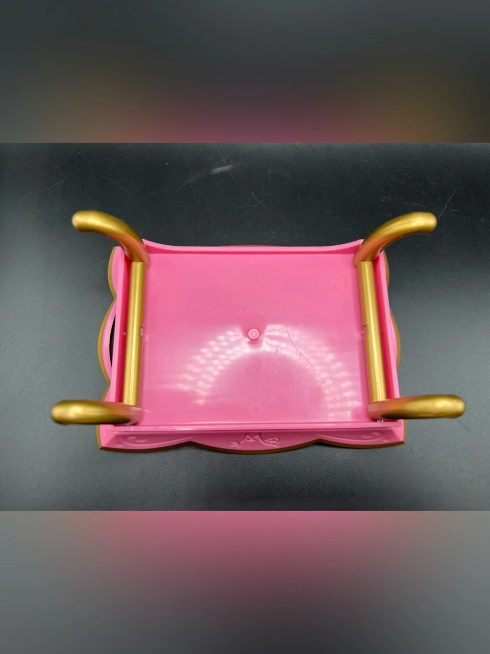 American Girl 2023 Pink Doll Serving Tray Table Gold Foldable Legs “W” Initial
